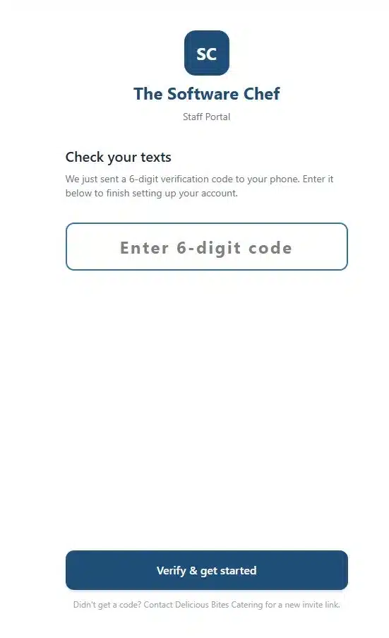Staff app - Phone verification screen